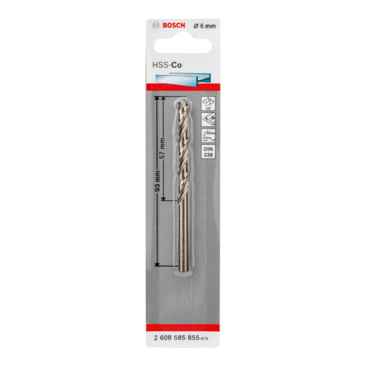 Perceuse à métaux Bosch HSS-Co, DIN 338, 6 x 57 x 93 mm