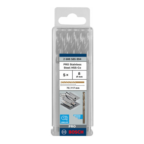 Perceuse à métaux Bosch HSS-Co, DIN 338, 8 x 75 x 117 mm