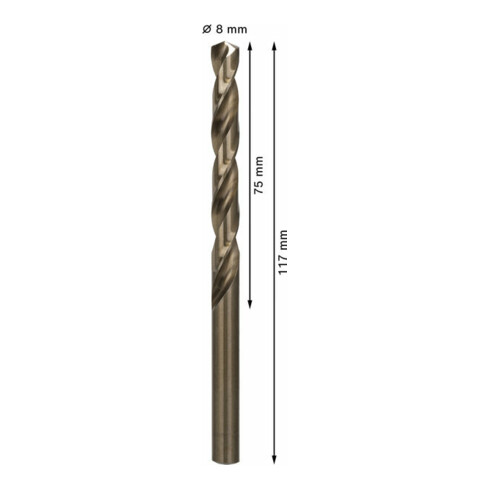 Perceuse à métaux Bosch HSS-Co, DIN 338, 8 x 75 x 117 mm