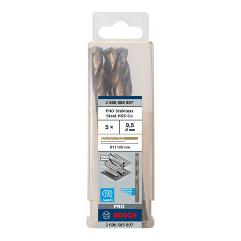 Perceuse à métaux Bosch HSS-Co, DIN 338, 9,5 x 81 x 125 mm