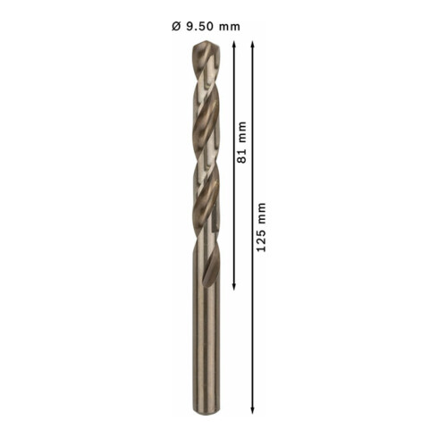 Perceuse à métaux Bosch HSS-Co, DIN 338, 9,5 x 81 x 125 mm
