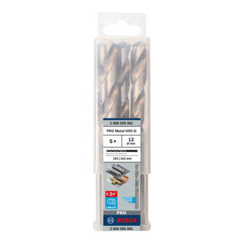 Perceuse à métaux Bosch HSS-G, DIN 338, 12 x 101 x 151 mm