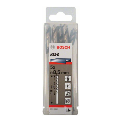 Perceuse à métaux Bosch HSS-G, DIN 338, 8,5 x 75 x 117 mm