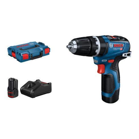 Perceuse à percussion Bosch GSB 12V-35 : 2 x batterie GBA 12V 3.0Ah, chargeur rapide, L-BOXX