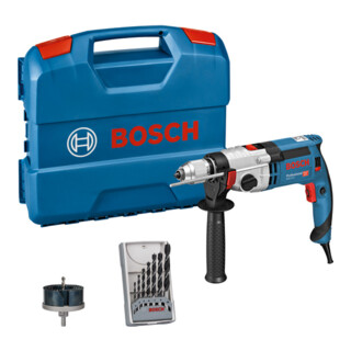 Perceuse à percussion Bosch GSB 24-2 avec jeu de 7 mèches à bois et jeu de scies cloche