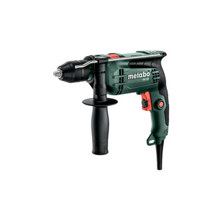 Perceuse à percussion Metabo SBE 650, carton, mandrin de perceuse à action rapide