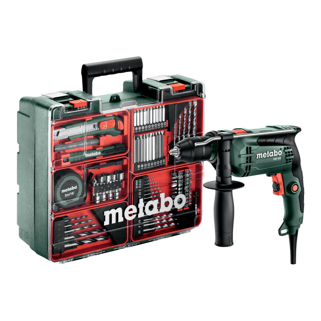 Perceuse à percussion Metabo SBE 650 Set atelier mobile ; mallette en plastique, mandrin de perceuse à action rapide