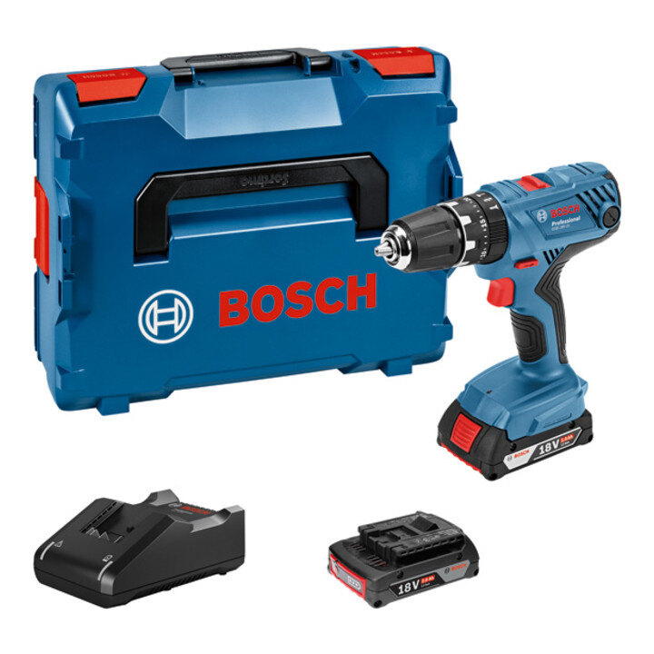Perceuse à percussion sans fil Bosch GSB 18V-21 avec 2 batteries Li-Ion 2,0 Ah  L-BOXX