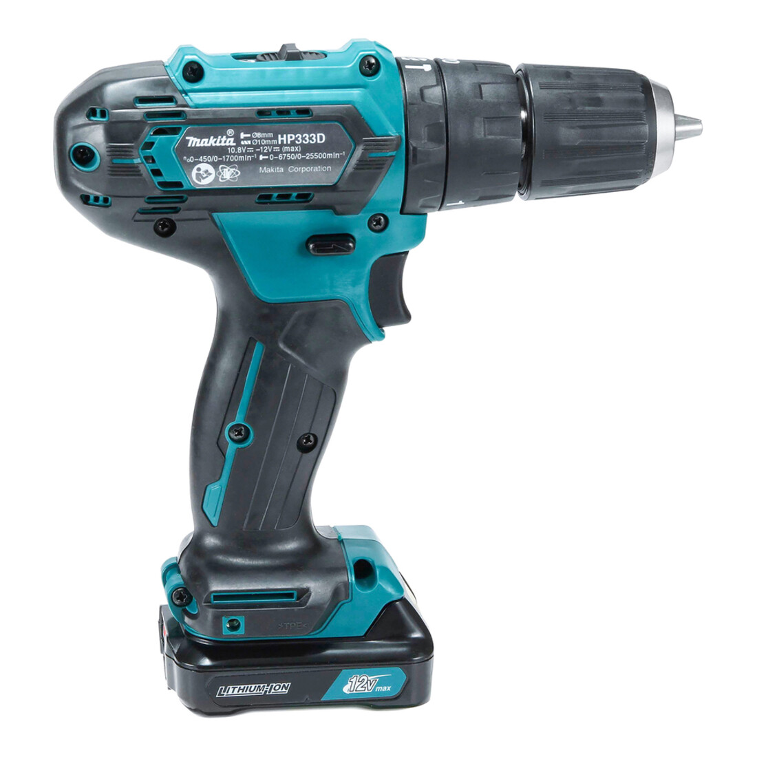 Perceuse à percussion sans fil Makita 12 V max / 2.0 Ah, 2 batteries + chargeur dans une valise de transport HP333DSAX1