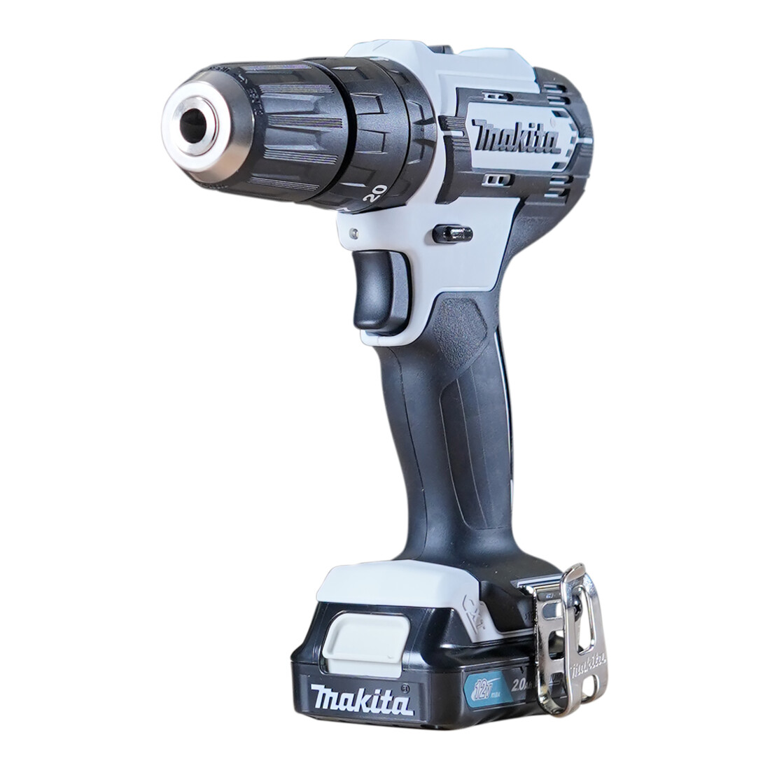 Perceuse à percussion sans fil Makita 12 V max. en blanc / 2.0 Ah, 1 batterie + chargeur