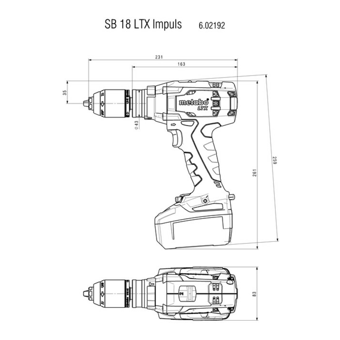 Perceuse à percussion sans fil SB 18 LTX Impuls metabo, carton