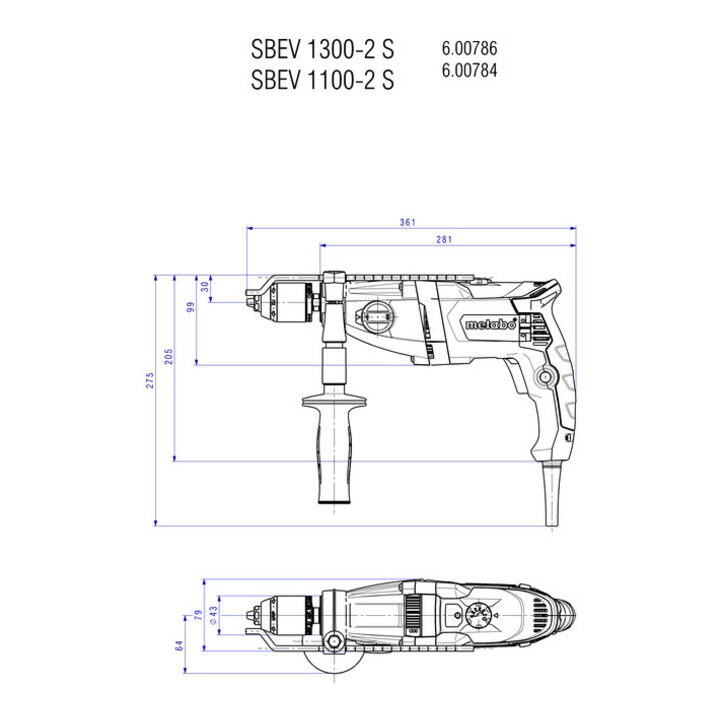 Perceuse à percussion SBEV 1100-2 S metabo, Coffret