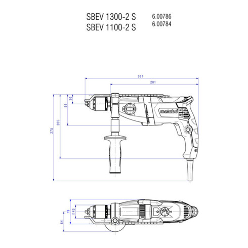 Perceuse à percussion SBEV 1100-2 S metabo, Coffret