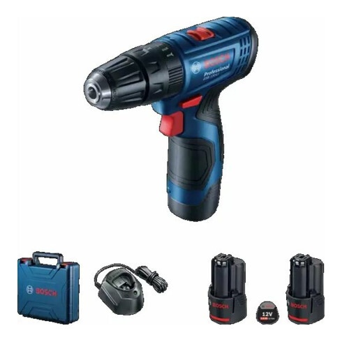 Perceuse à percussion sur batterie Bosch GSB 120-LI avec batterie Li-Ion 2 x 2,0 Ah, chargeur et mallette de transport