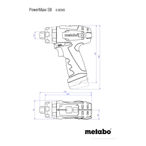Perceuse à percussion sur batterie Metabo PowerMaxx SB Mallette plastique Basic ; 10,8V 2x2Ah Li-Ion + LC 40