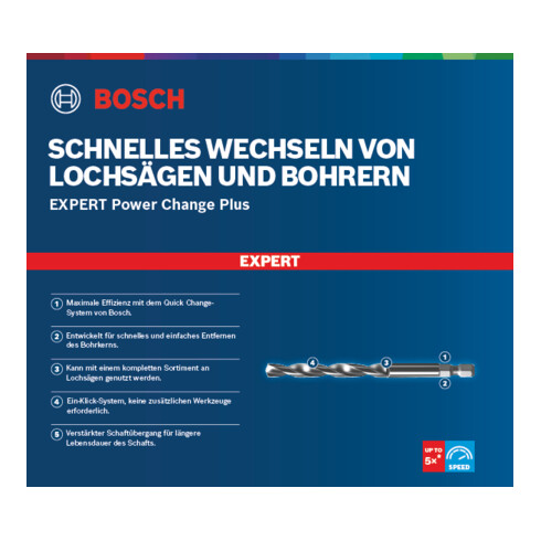 Perceuse centrale pour adaptateur Power Change Plus Bosch Expert HSS-G, 7,15 x 105 mm