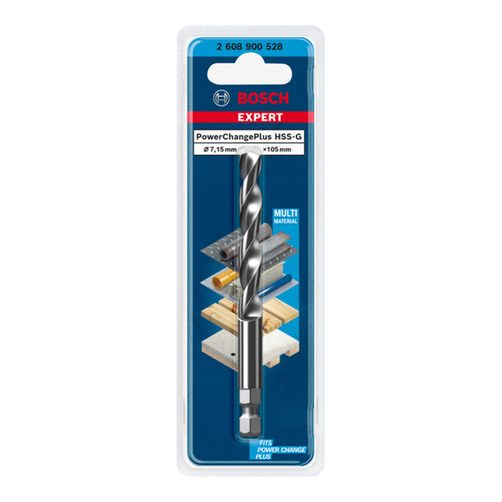Perceuse centrale pour adaptateur Power Change Plus Bosch Expert HSS-G, 7,15 x 105 mm