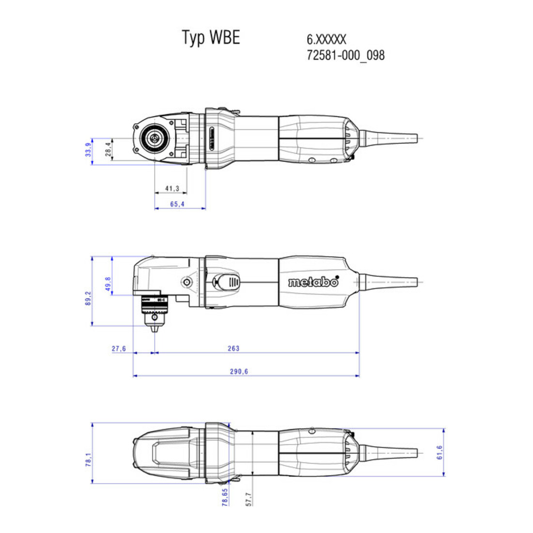 Perceuse d'angle WBE 700 metabo, carton