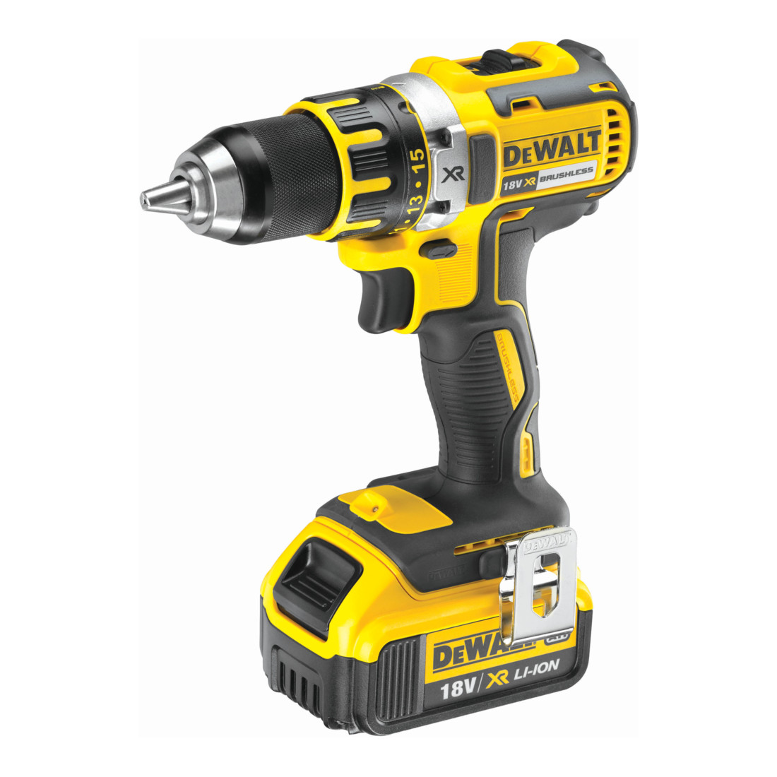 Perceuse DEWALT 18 Volt / 4 Ah (sans balai), avec 3 batteries