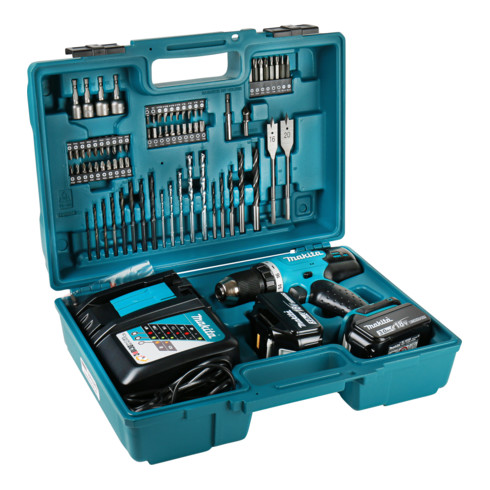Perceuse sans fil Makita DDF453RFX1 18 Volt + coffret de 74 outils dans la valise