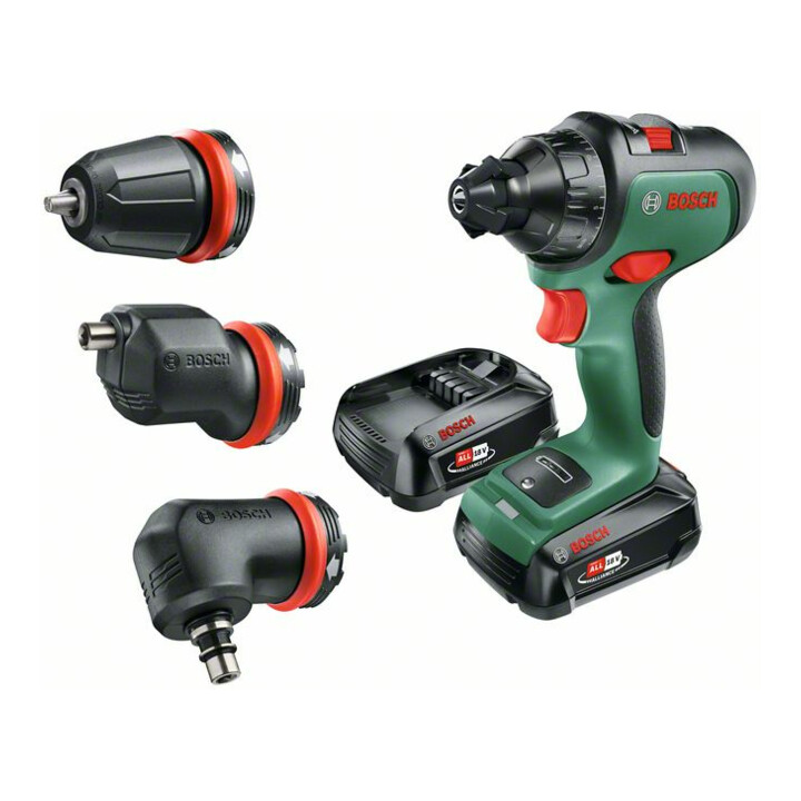Perceuse-visseuse 2 vitesses sans-fil AdvancedDrill 18 Bosch avec 2x batteries, renvoi d'angle et adaptateur excentrique