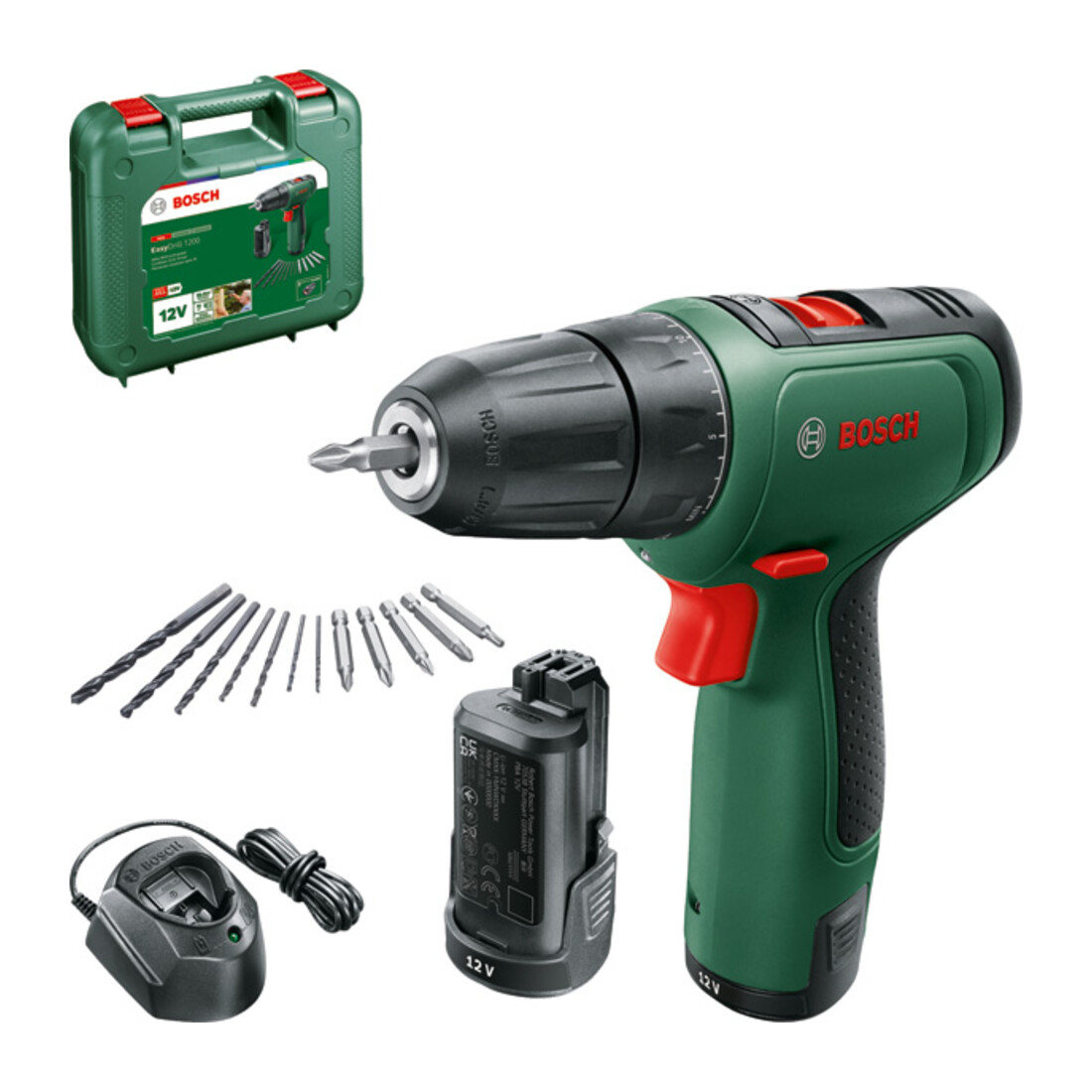 Perceuse-visseuse 2 vitesses sans-fil EasyDrill 1200 Bosch avec 2x batteries PBA 12V 1.5Ah O-A
