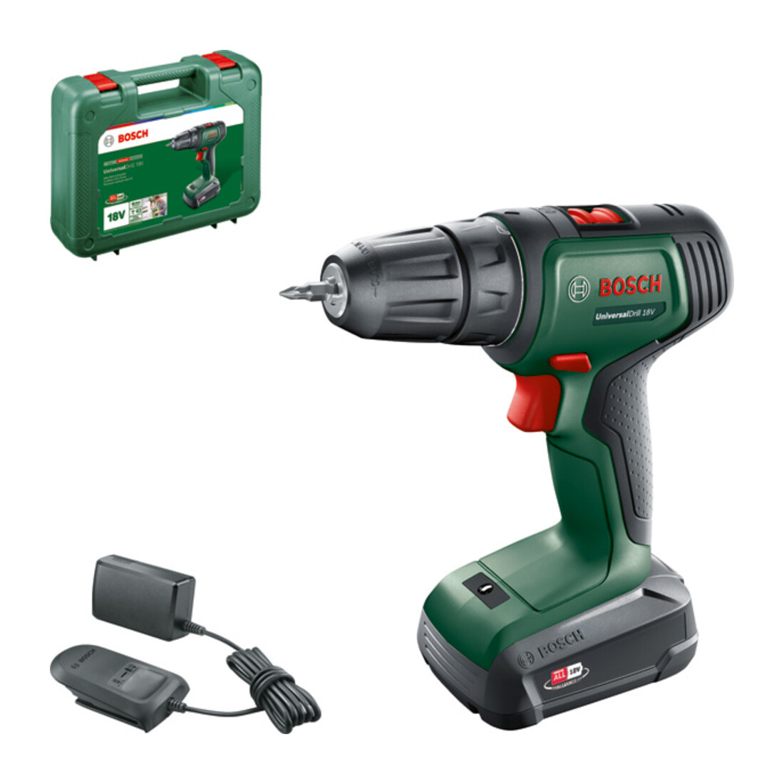 Perceuse-visseuse 2 vitesses sans-fil UniversalDrill 18V Bosch, 1x batterie et chargeur inclus
