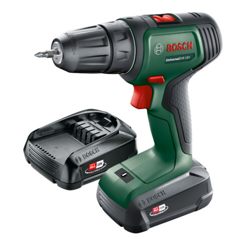 Perceuse-visseuse 2 vitesses sans-fil UniversalDrill 18V Bosch, 2x batteries et chargeur inclus