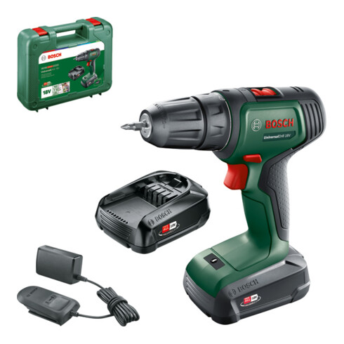 Perceuse-visseuse 2 vitesses sans-fil UniversalDrill 18V Bosch, 2x batteries et chargeur inclus