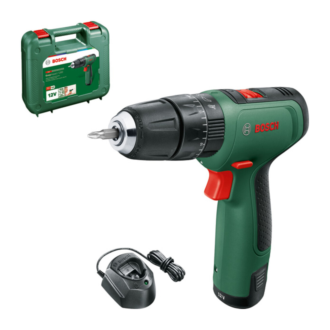 Perceuse-visseuse à percussion 2 vitesses sans-fil EasyImpact 1200 Bosch, 1x batterie et chargeur inclus