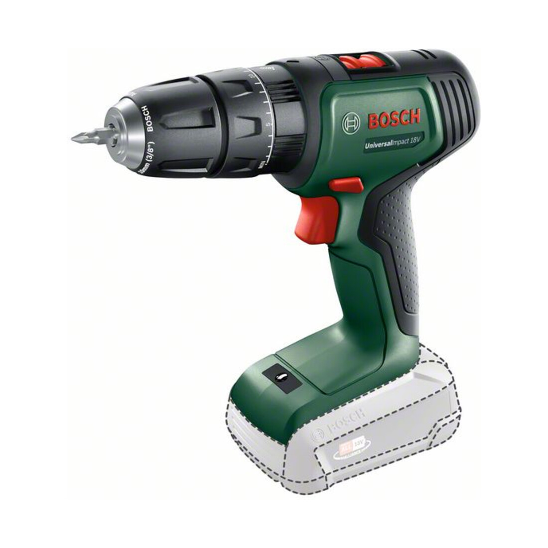 Perceuse-visseuse à percussion 2 vitesses sans-fil UniversalImpact 18V Bosch, 2x batteries et chargeur inclus