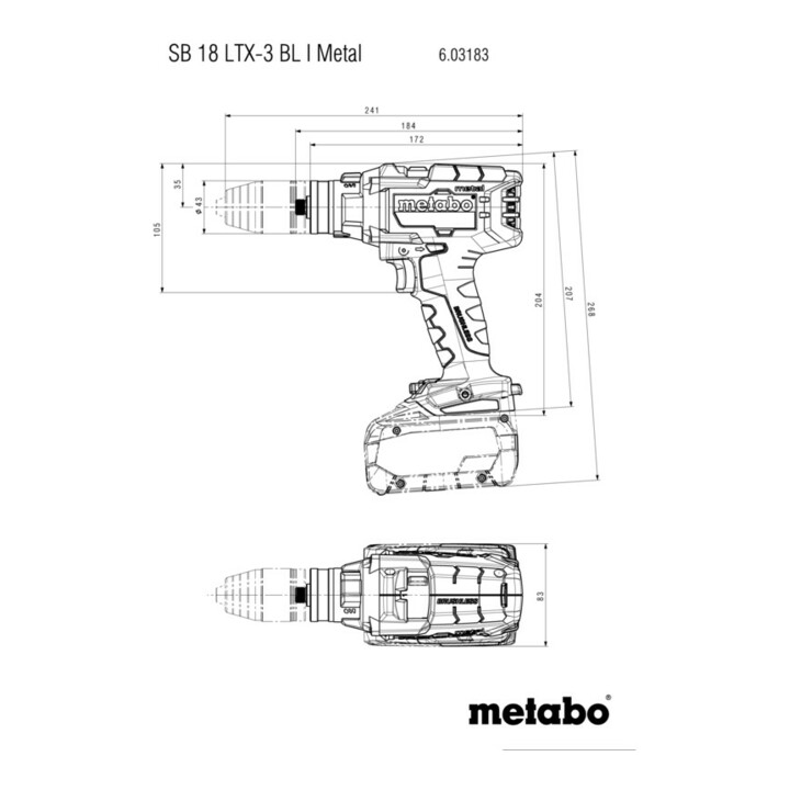 Perceuse-visseuse à percussion sans fil à 3 vitesses Metabo SB 18 LTX-3 BL I métal, carton