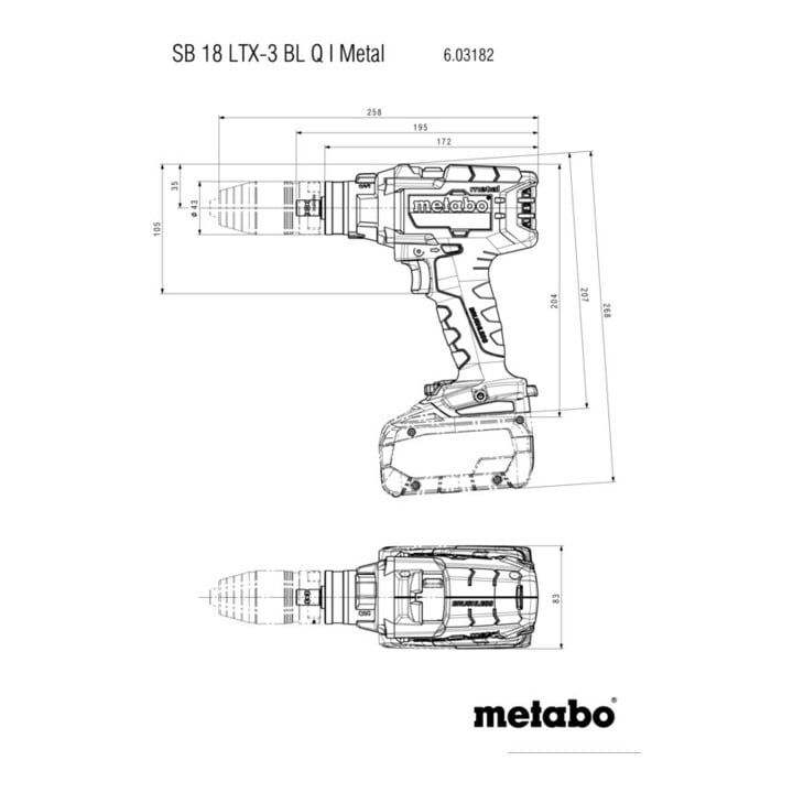 Perceuse-visseuse à percussion sans fil à 3 vitesses Metabo SB 18 LTX-3 BL Q I métal, carton