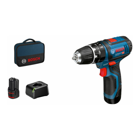 Perceuse-visseuse à percussion sans fil Bosch GSB 12V-15, avec 2 batteries Li-Ion 2,0 Ah