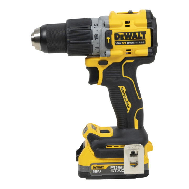 Perceuse-visseuse à percussion sans fil DEWALT 18V XR (sans balais) incl. 2x batterie Powerstack (18 Volt / 1,7 Ah) avec technologie de batterie Pouch DCD805E2T-QW