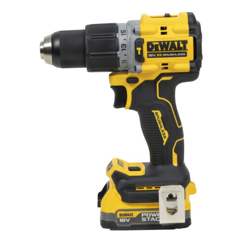 Perceuse-visseuse à percussion sans fil DEWALT 18V XR (sans balais) incl. 2x batterie Powerstack (18 Volt / 1,7 Ah) avec technologie de batterie Pouch DCD805E2T-QW