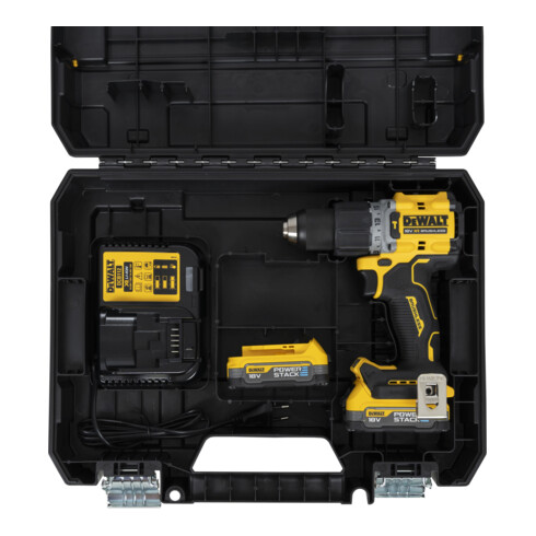 Perceuse-visseuse à percussion sans fil DEWALT 18V XR (sans balais) incl. 2x batterie Powerstack (18 Volt / 1,7 Ah) avec technologie de batterie Pouch DCD805E2T-QW