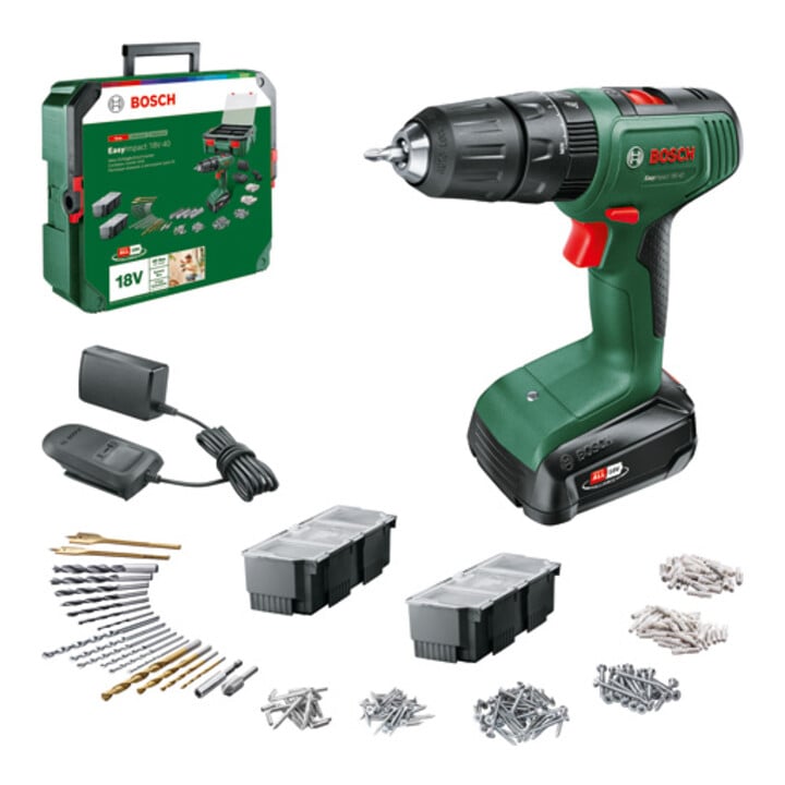 Perceuse-visseuse à percussion sans fil EasyImpact 18V-40 Bosch + SystemBox, 1 x batterie PBA