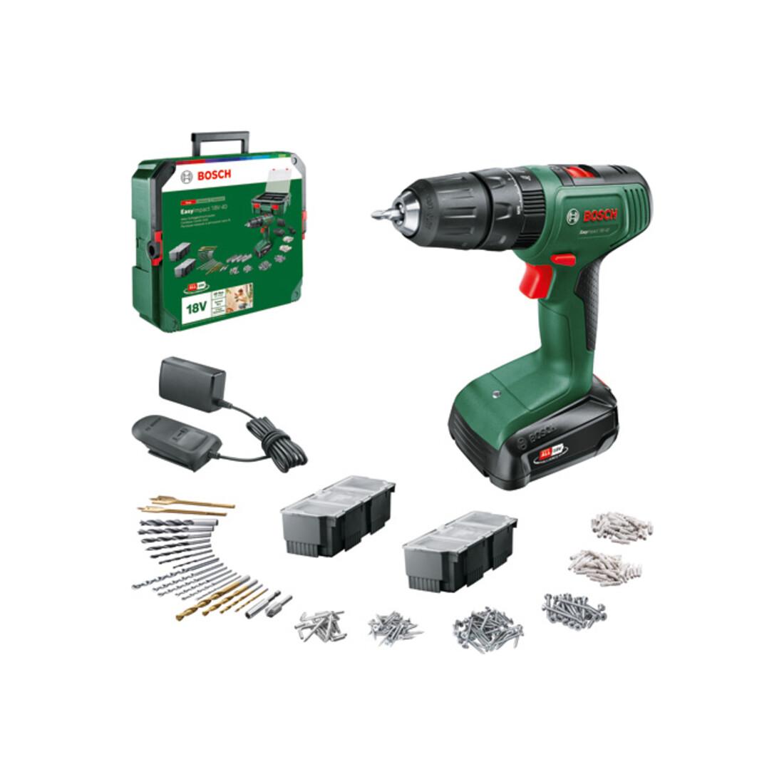 Perceuse-visseuse à percussion sans fil EasyImpact 18V-40 Bosch + SystemBox, 1 x batterie PBA