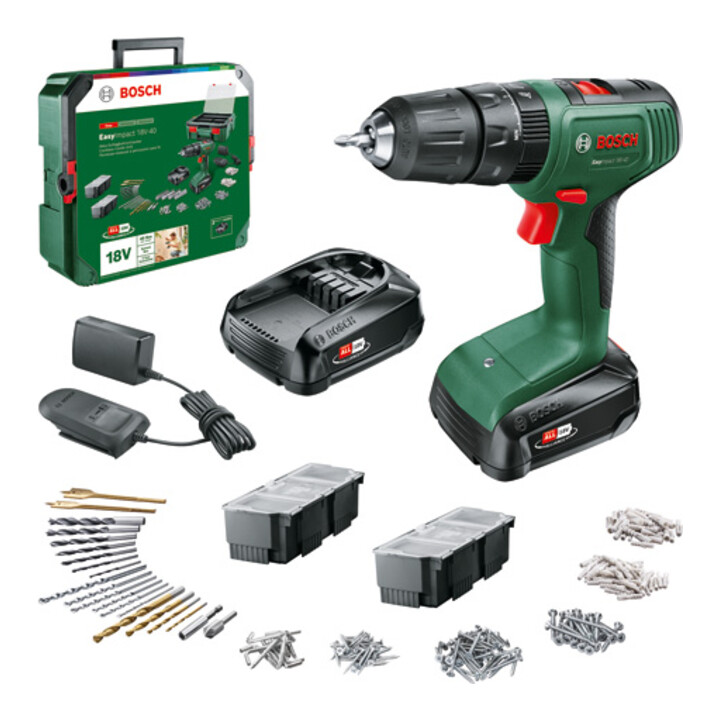 Perceuse-visseuse à percussion sans fil EasyImpact 18V-40 Bosch + SystemBox, 2 x batterie PBA