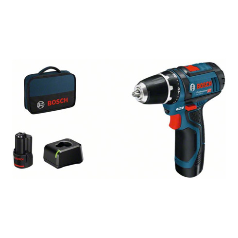 Perceuse Visseuse sans fil Bosch GSR 12V-15 avec 2 piles rechargeables de 2,0 Ah