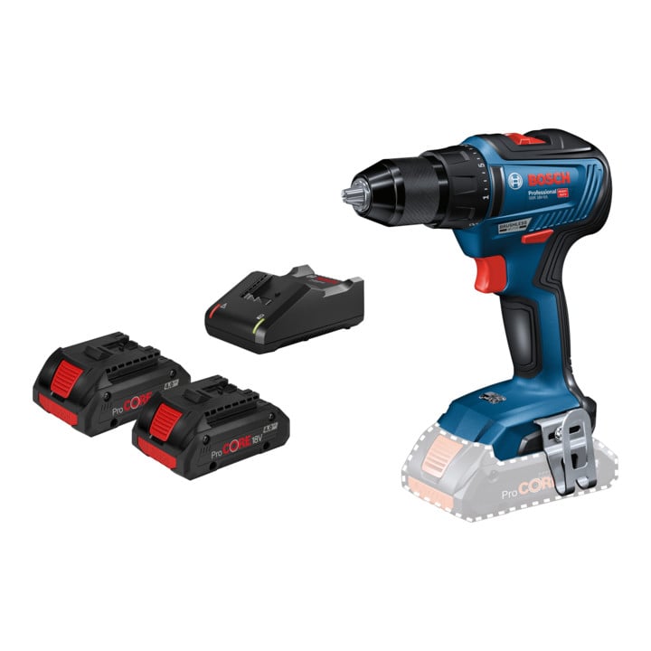 Perceuse/visseuse sans fil Bosch GSR 18V-55, 2 x 4,0 Ah batterie ProCORE18V, chargeur rapide GAL 18V-40