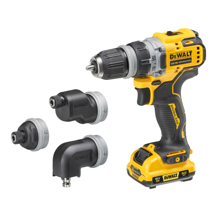 Perceuse-visseuse sans fil DEWALT 12 volts / 3 Ah avec 4 porte-outils interchangeables sans outil DCD703L2T-QW