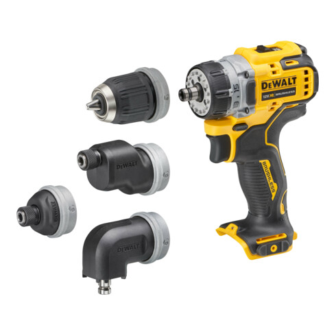 Perceuse-visseuse sans fil DEWALT 12 volts avec 4 porte-outils interchangeables sans outil (version de base) DCD703NT-XJ
