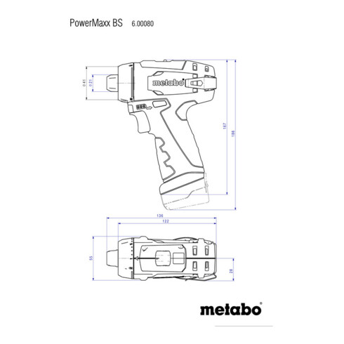 Perceuse-visseuse sans fil Metabo PowerMaxx BS Basic, coffret en plastique ; 12V 2x2Ah Li-Power + LC 12