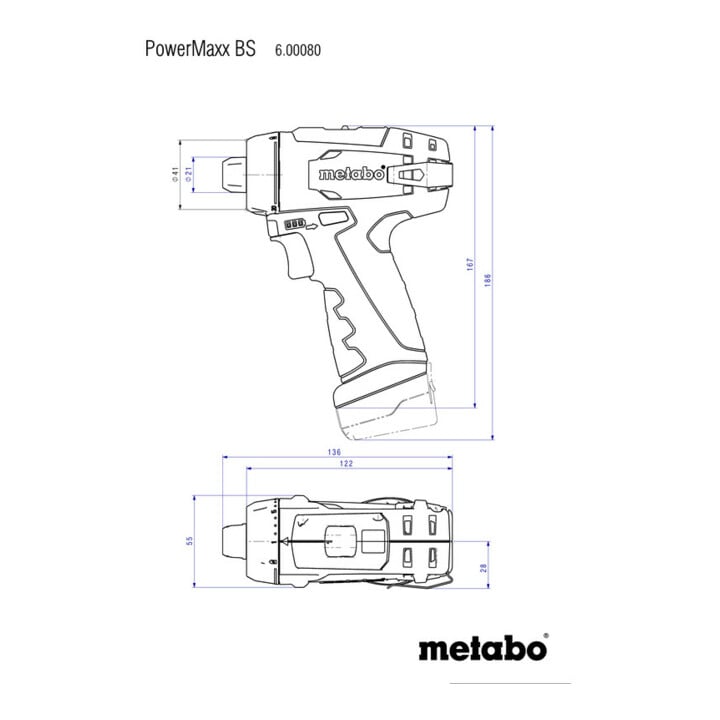 Perceuse-visseuse sans fil Metabo PowerMaxx BS Basic, coffret en plastique ; 12V 2x2Ah Li-Power + LC 12