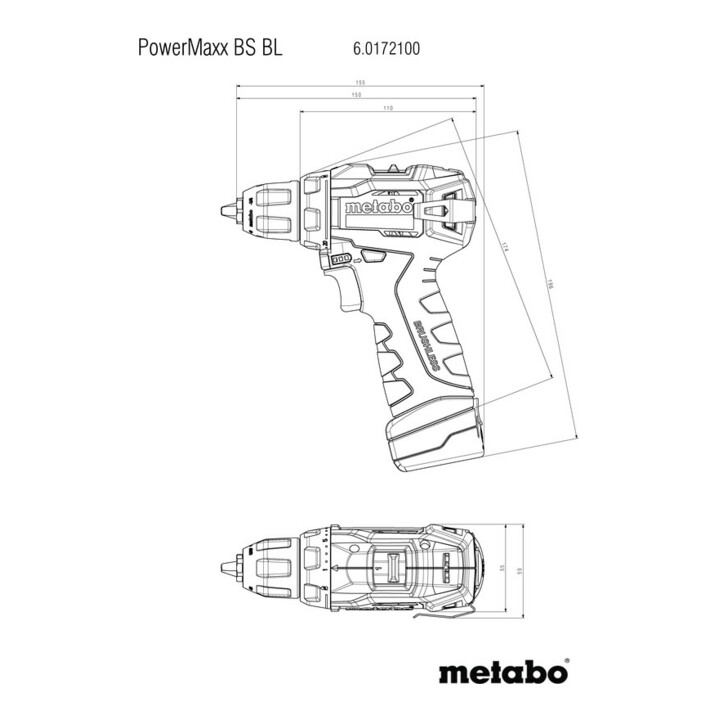 Perceuse-visseuse sans fil Metabo PowerMaxx BS BL, coffret en plastique ; 12V 2x2Ah Li-Power + LC 40