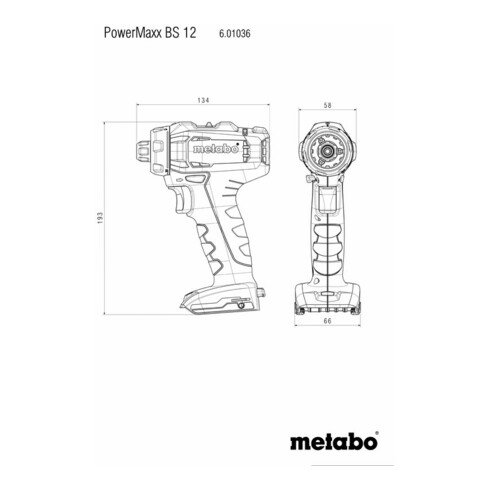 Perceuse-visseuse sans fil PowerMaxx BS 12 metabo, Coffret, 12V 2x2Ah Li-Ion + SC 30