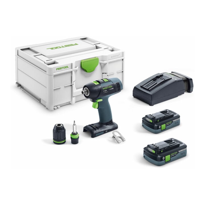 Set Festool Perceuse-visseuse sans fil T 18+3 HPC 4,0 I-Plus + Coffret de forets BKS SYS3 D3-10 CE/W