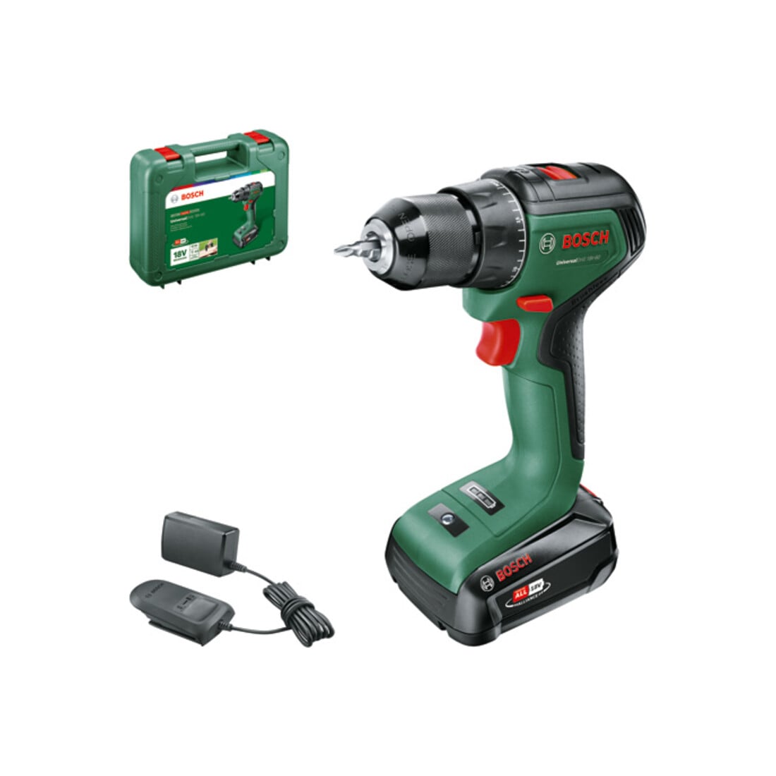 Perceuse-visseuse sans fil UniversalDrill 18V-60 Bosch : 1 bloc batterie PBA 18V 2,0Ah W-B